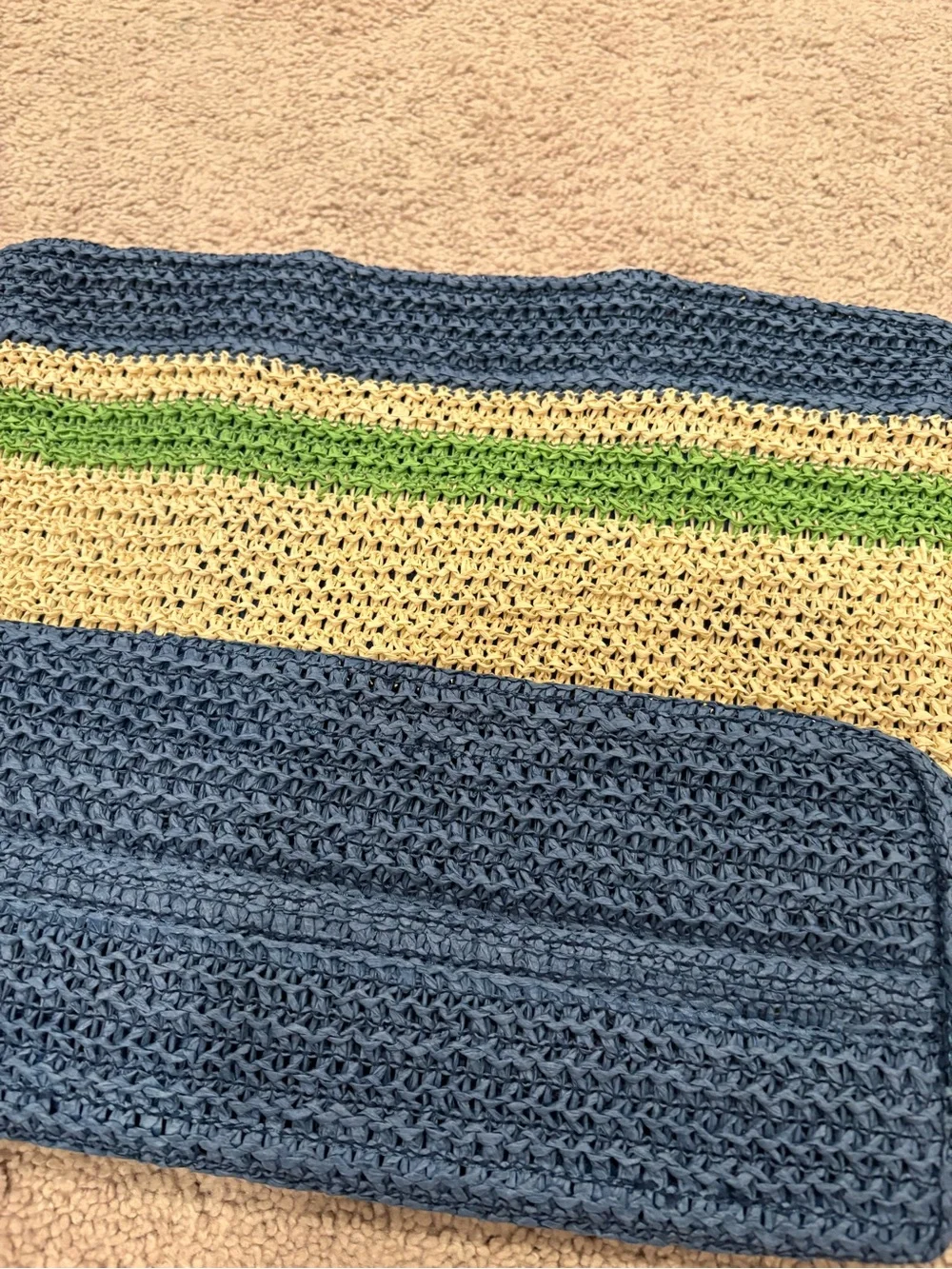 Miu Miu Crochet Striped Tote in Blue, Cream & Green GWP new - Picture 4 of 10